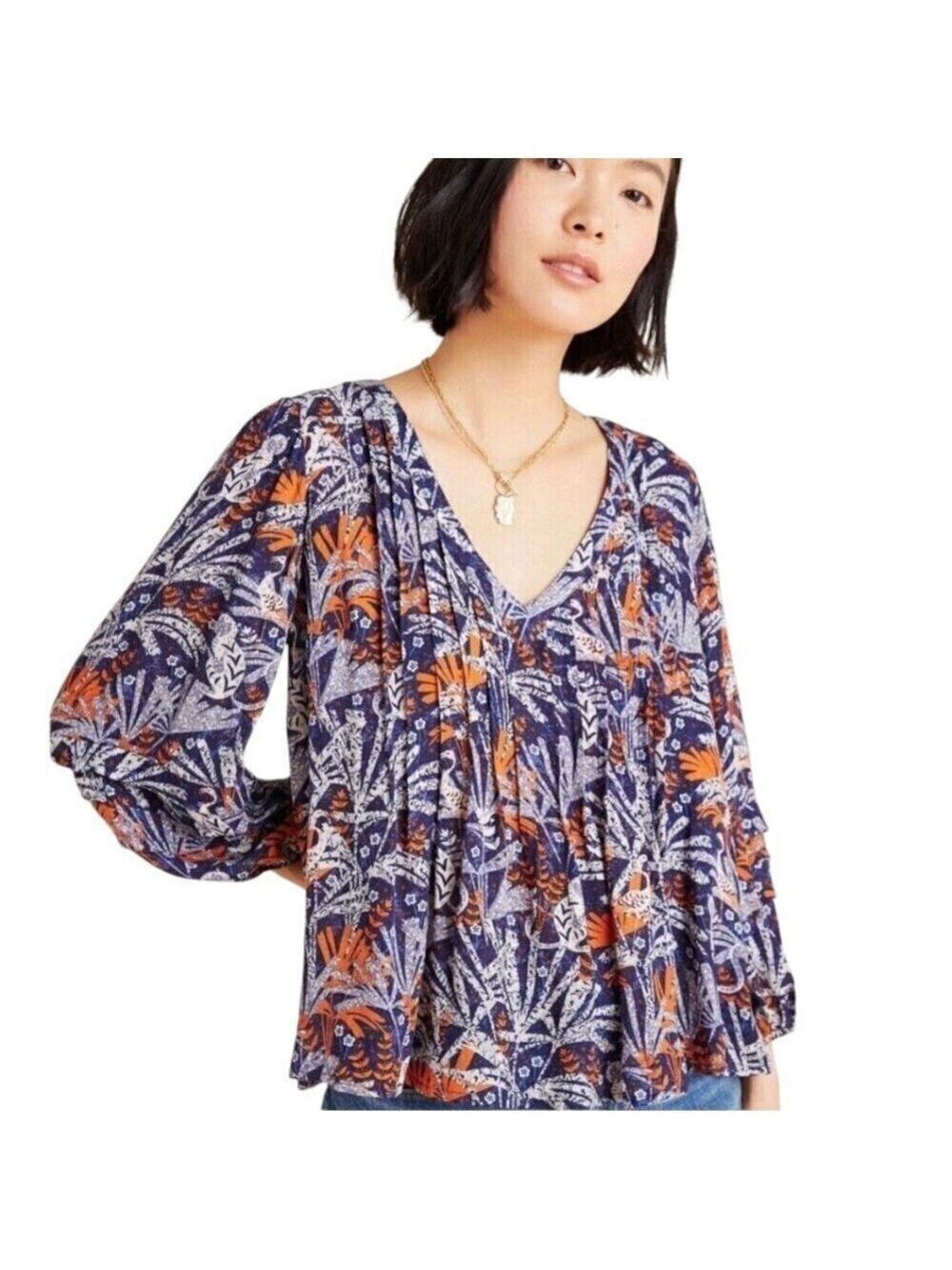 Maeve by Anthropologie Cathy Jungle Print Blouse Sz XS